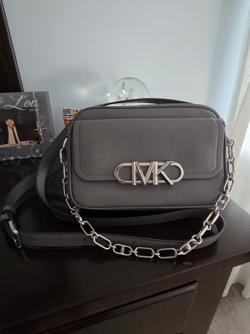 Michael Kors Gray Chain-Accent Crossbody Bag